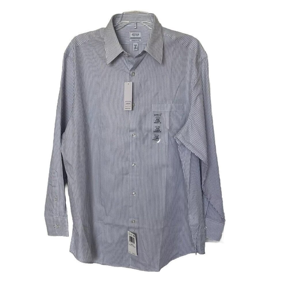 Arrow Athletic Fit 17-17.5 32/33 XL Blue White Stripe Men's Button Shirt NWT